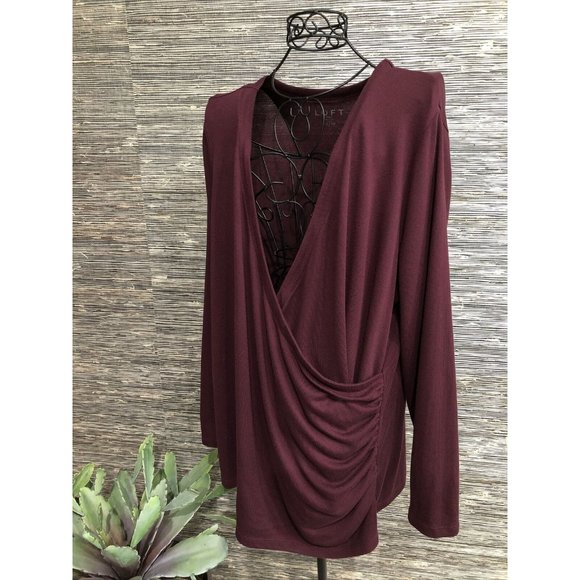 LOFT Sweaters - 18W Plus Top Sweater Brown Burgundy Long Sleeve